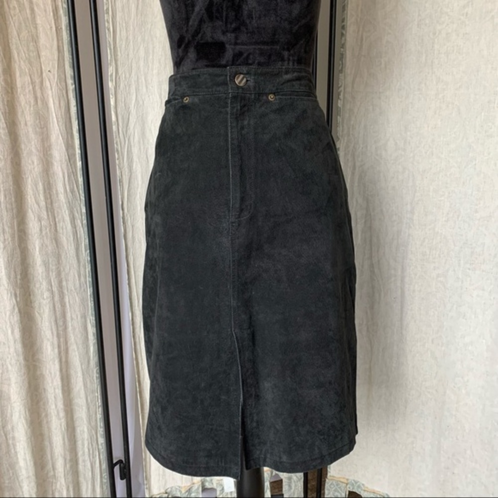 Bagatelle Genuine Suede MIDI Black Straight Skirt